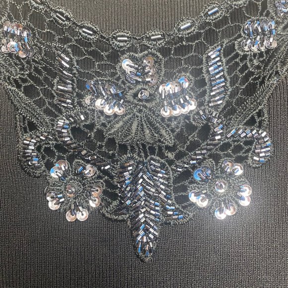 NWT Black Crochet Knit Trim with Sequins Long Sleeve Sweater Size Medium - Picture 2 of 8